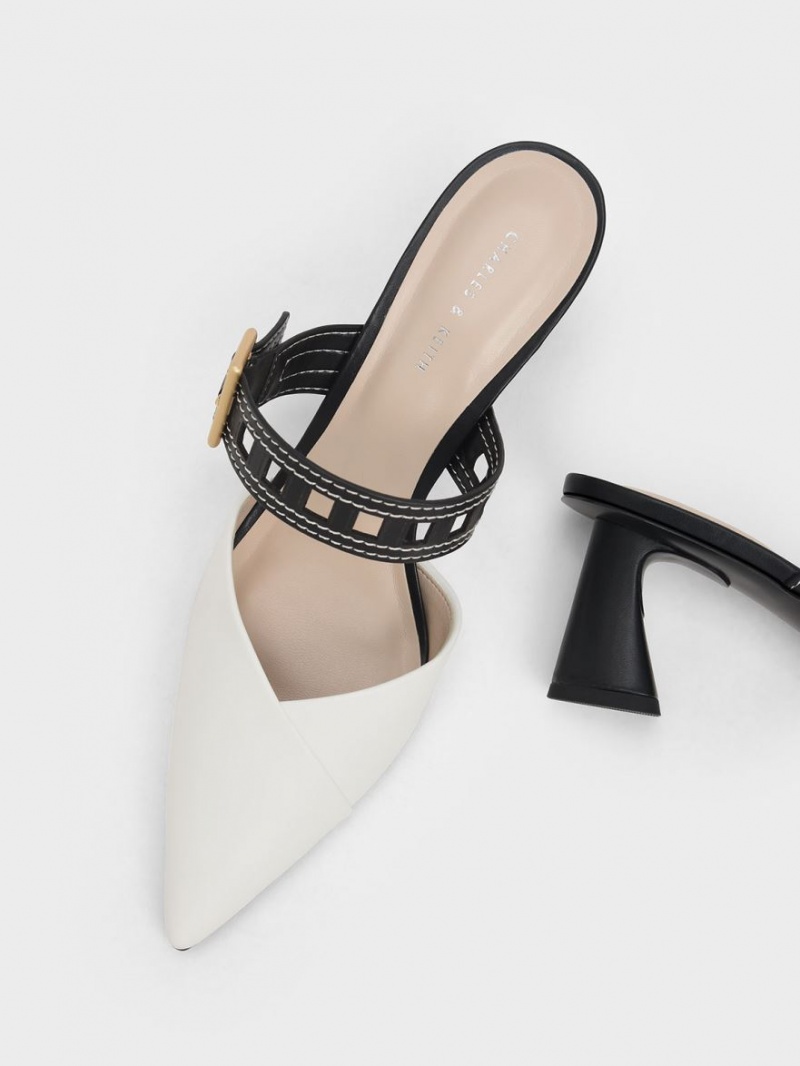 Charles & Keith Sepphe Cut-Out Reima Hælene Mule Pumps Hvite | XJVWN9746