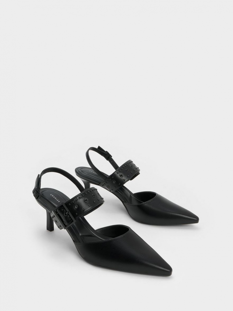 Charles & Keith Sepphe Grommet Slingback Pumps Svarte | SNXPL9673