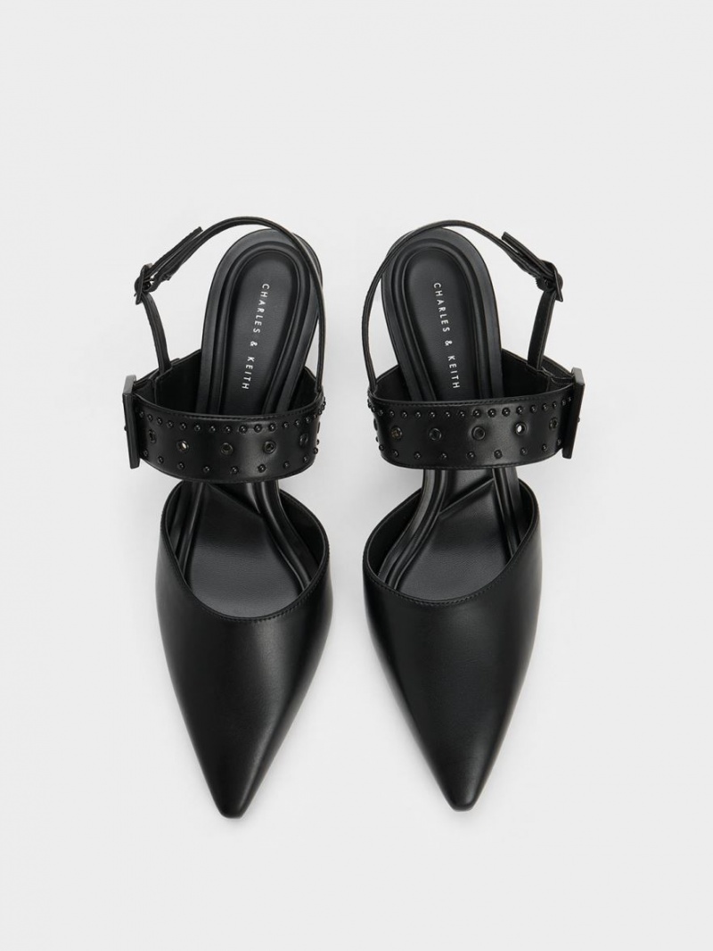 Charles & Keith Sepphe Grommet Slingback Pumps Svarte | SNXPL9673