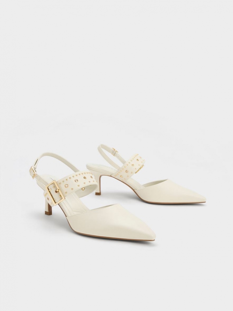 Charles & Keith Sepphe Grommet Slingback Pumps Hvite | MSZVQ8674