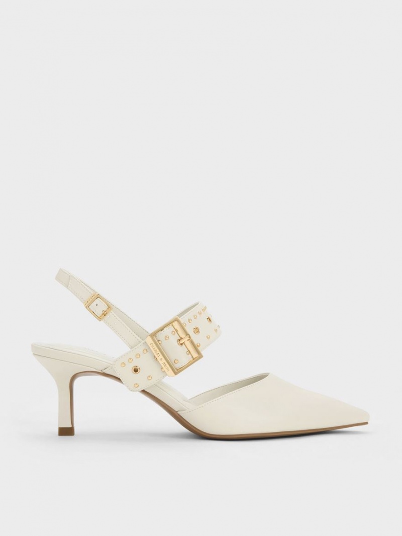 Charles & Keith Sepphe Grommet Slingback Pumps Hvite | MSZVQ8674