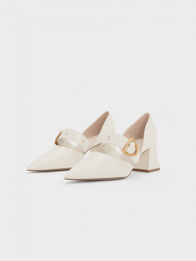 Charles & Keith Sepphe Metallic Spenne D'Orsay Pumps Pisket Krem | DPULT4786