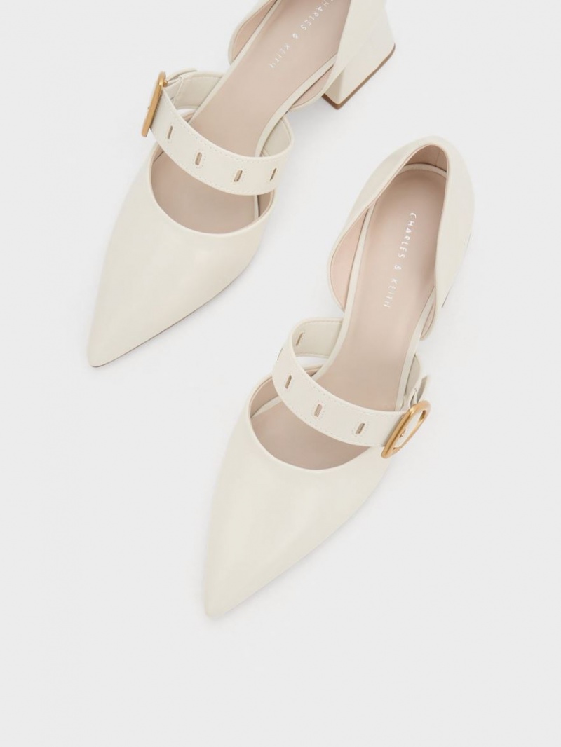 Charles & Keith Sepphe Metallic Spenne D'Orsay Pumps Pisket Krem | DPULT4786