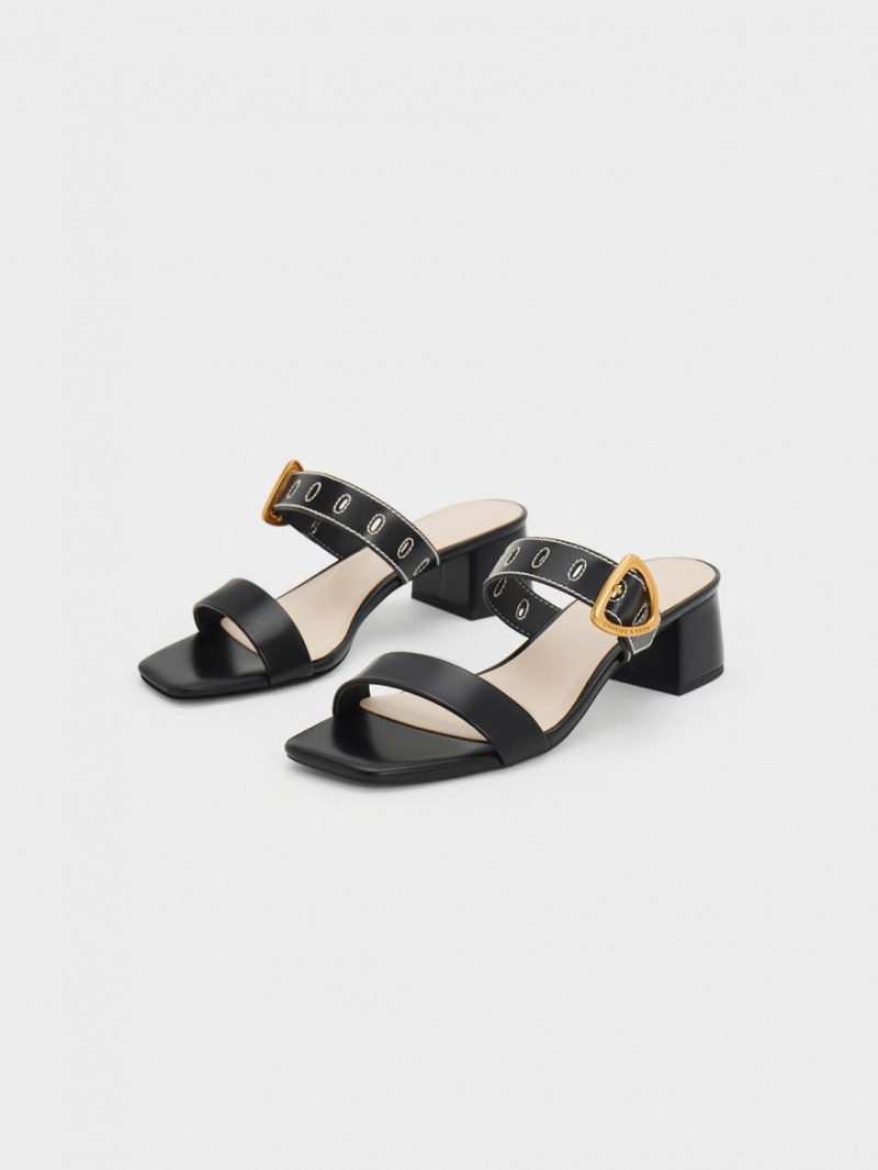 Charles & Keith Sepphe Metallic Spenne Hælene Mules Sko Svarte | HMDCT0865