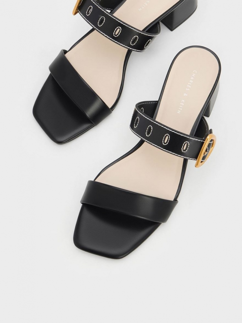 Charles & Keith Sepphe Metallic Spenne Hælene Mules Sko Svarte | HMDCT0865