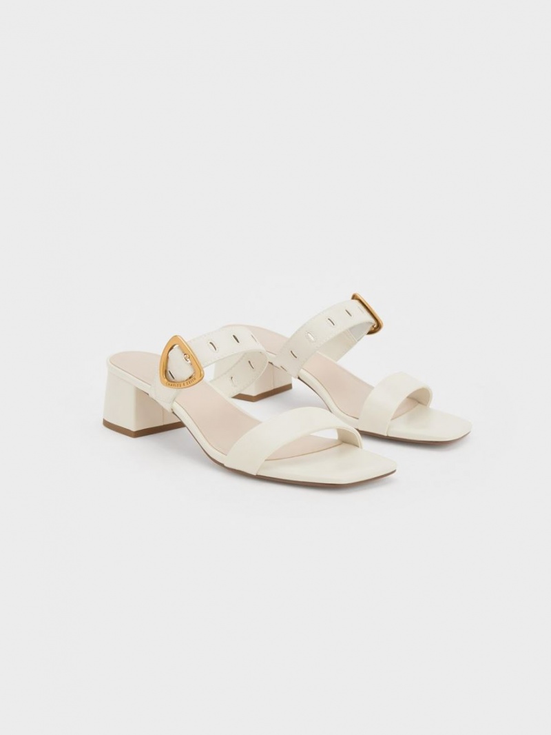 Charles & Keith Sepphe Metallic Spenne Hælene Mules Sko Hvite | JEVRN1684