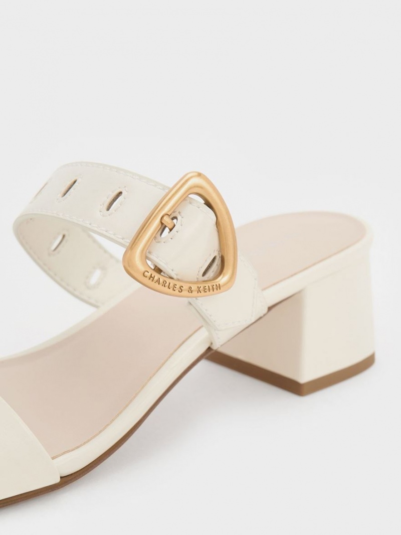 Charles & Keith Sepphe Metallic Spenne Hælene Mules Sko Hvite | JEVRN1684