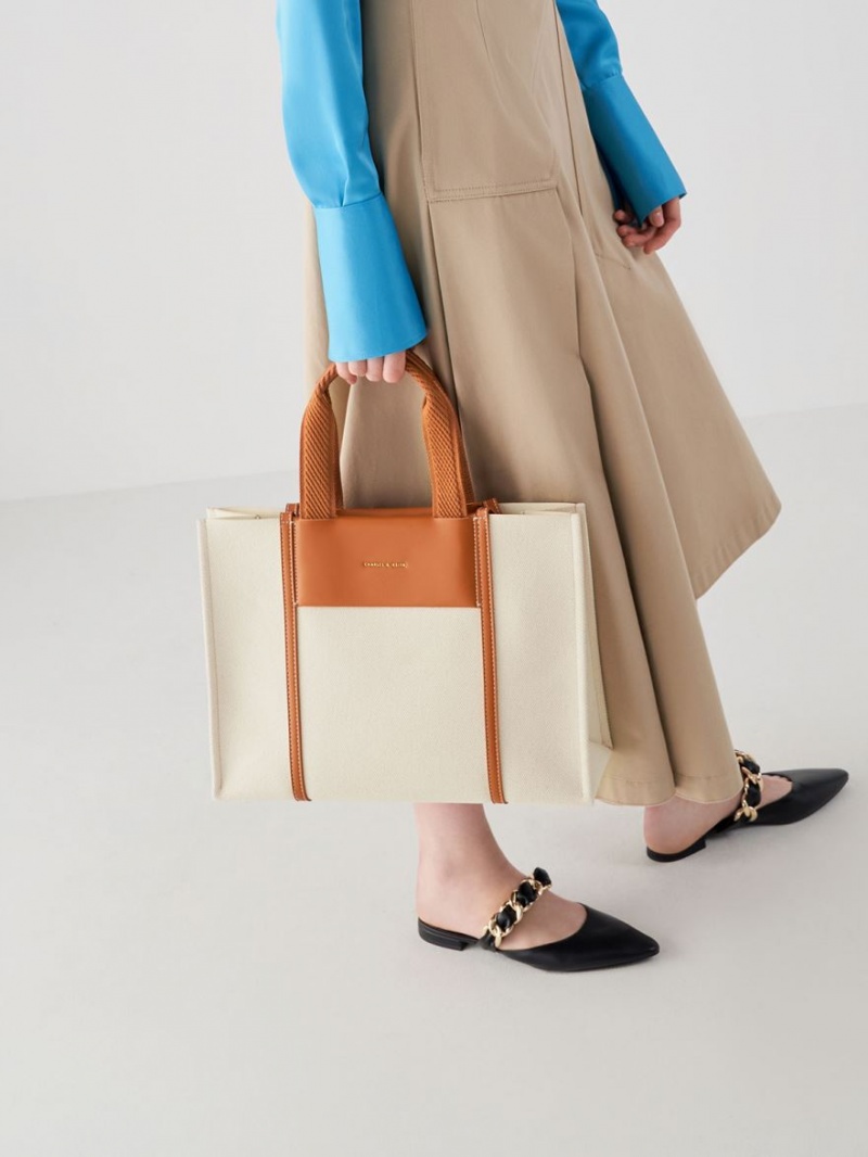 Charles & Keith Shalia Canvas Tote Veske Brune | PJWQK0547