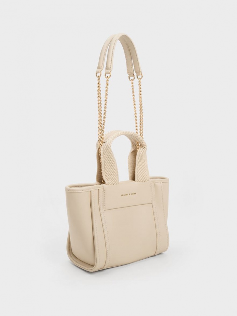 Charles & Keith Shalia Chain-Handle Tote Veske Beige | MFAUV3970