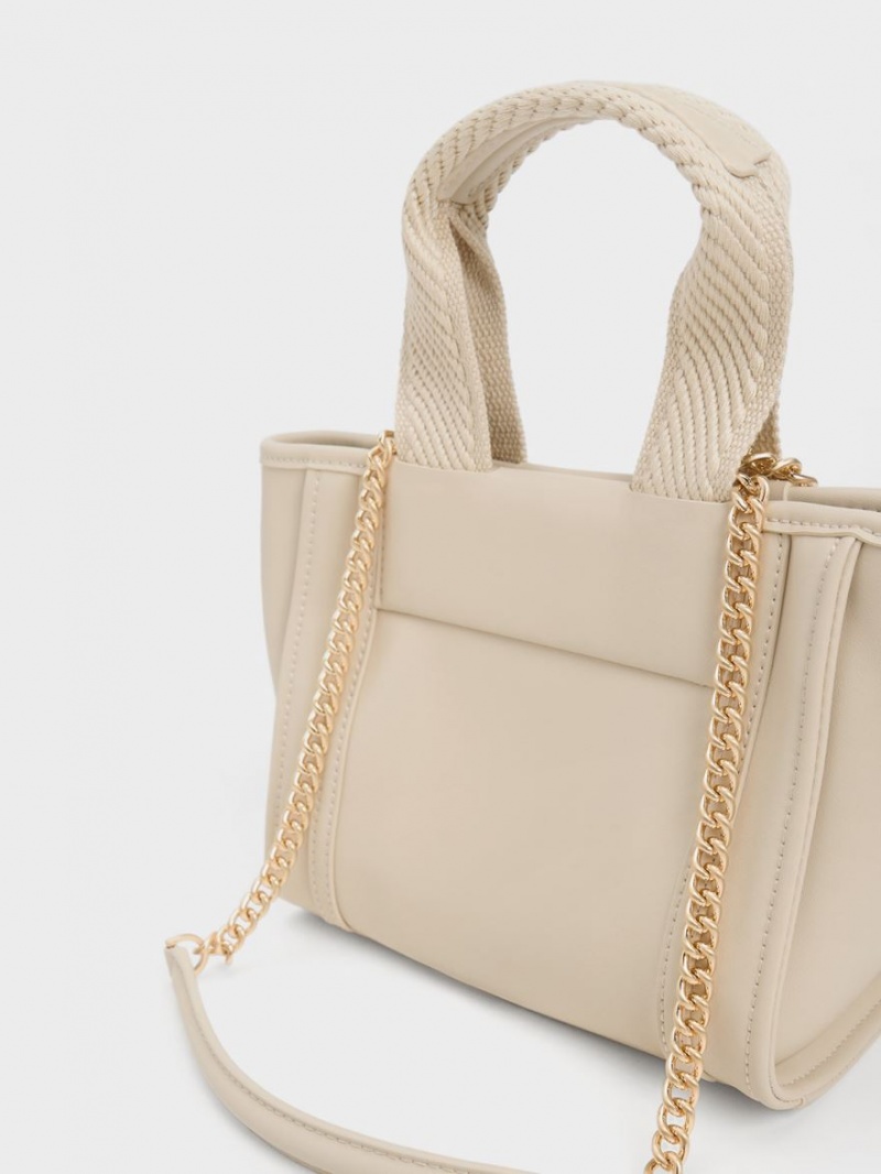 Charles & Keith Shalia Chain-Handle Tote Veske Beige | MFAUV3970