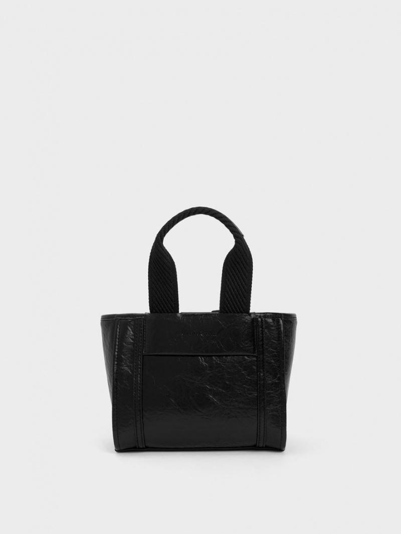 Charles & Keith Shalia Crinkle-Effect Chain-Handle Tote Veske Svarte | YDWPE2756