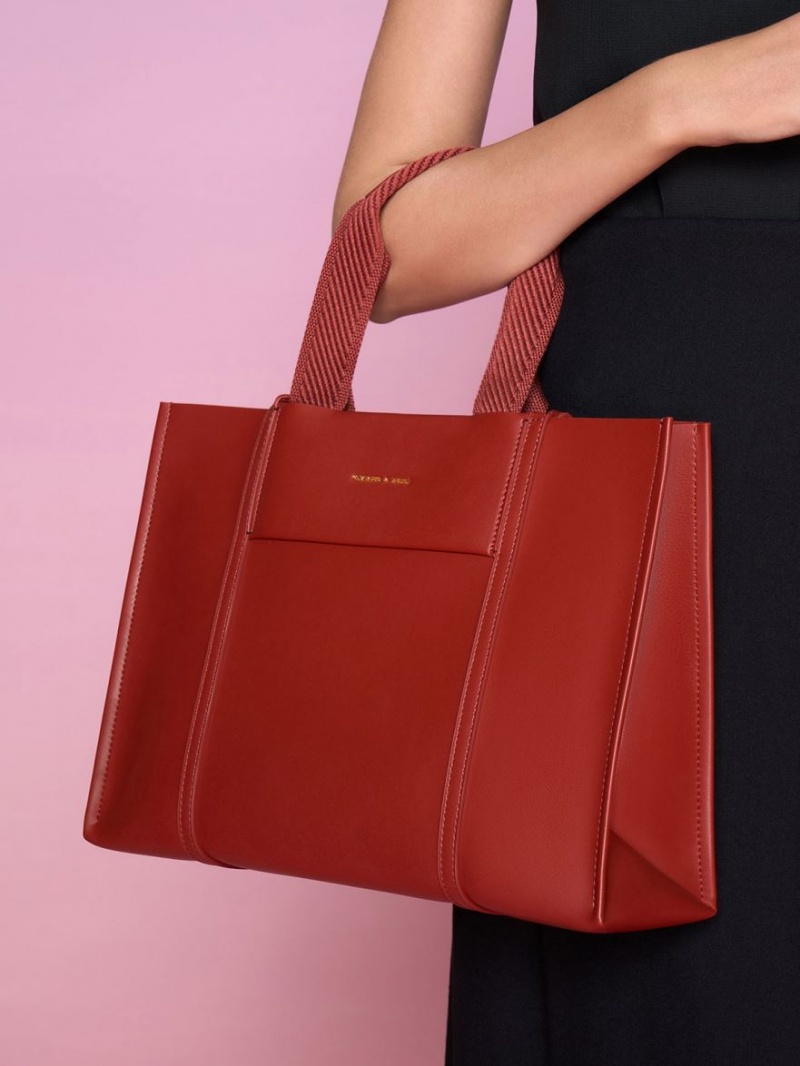 Charles & Keith Shalia Tote Veske Mørke Rød | OQFCN7324