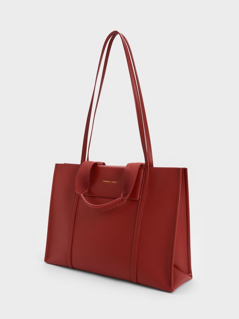 Charles & Keith Shalia Tote Veske Mørke Rød | OQFCN7324