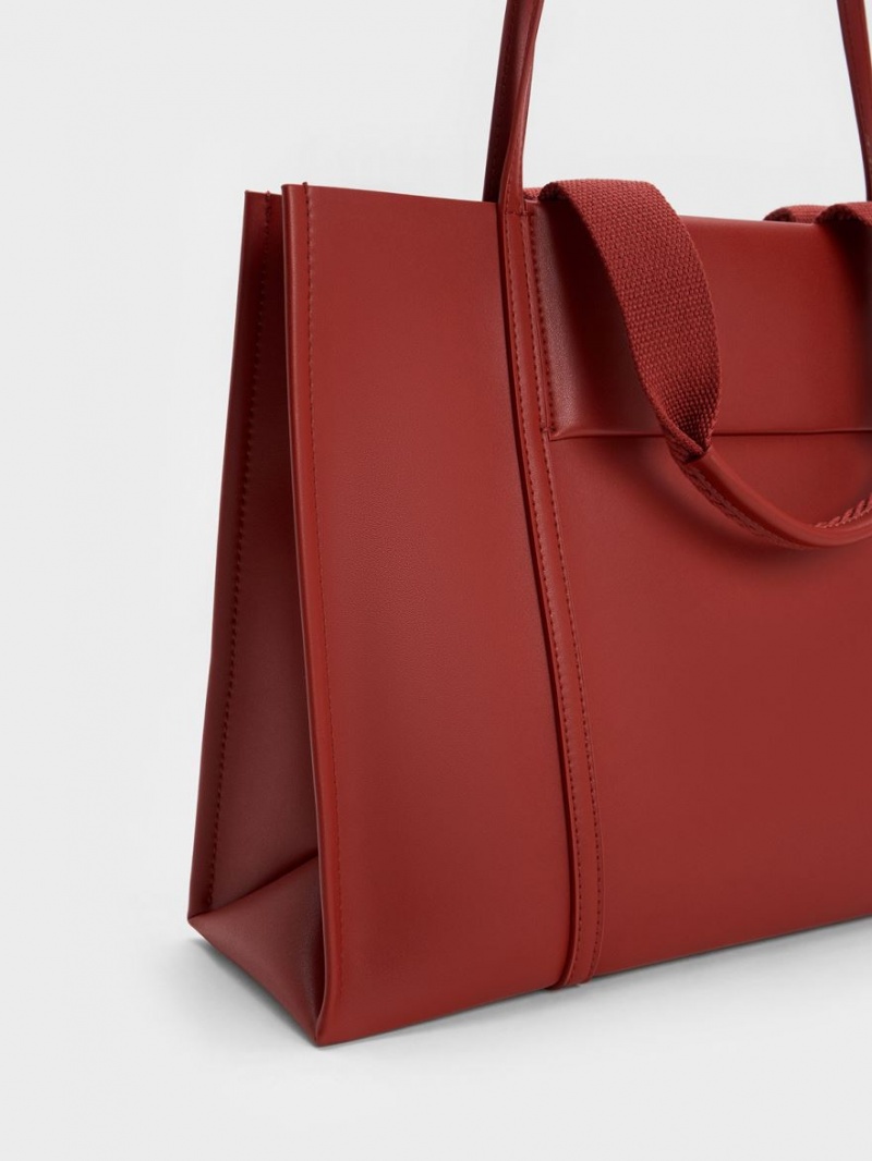 Charles & Keith Shalia Tote Veske Mørke Rød | OQFCN7324