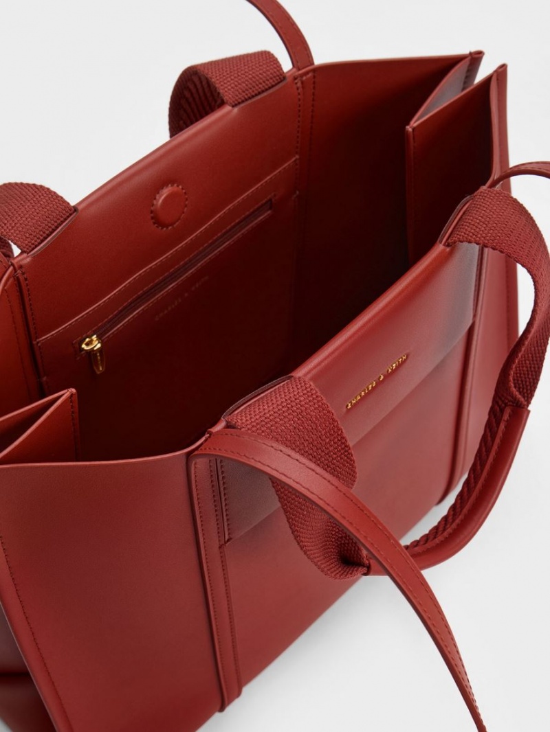 Charles & Keith Shalia Tote Veske Mørke Rød | OQFCN7324