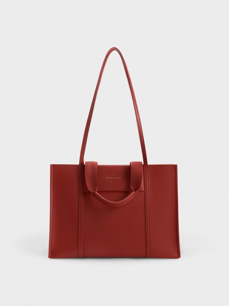 Charles & Keith Shalia Tote Veske Mørke Rød | OQFCN7324