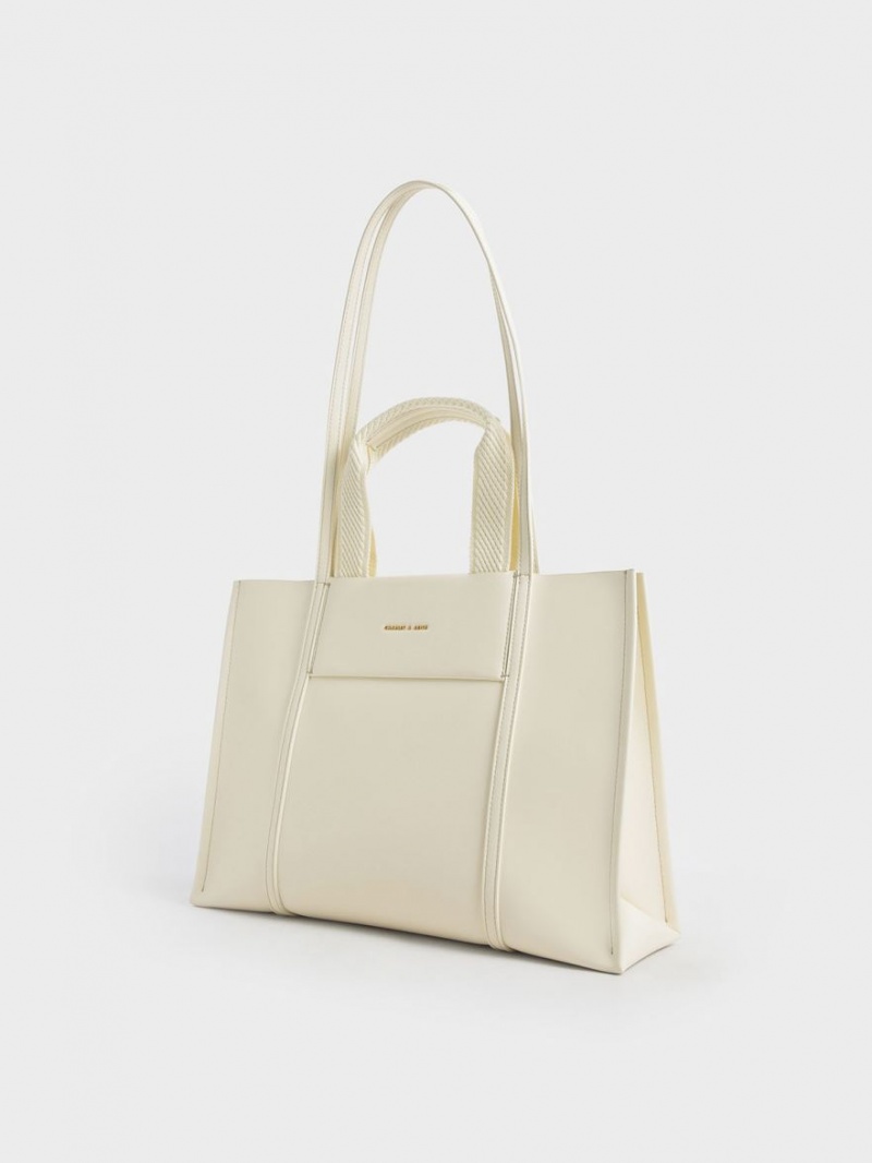 Charles & Keith Shalia Tote Veske Pisket Krem | XJMDI9364