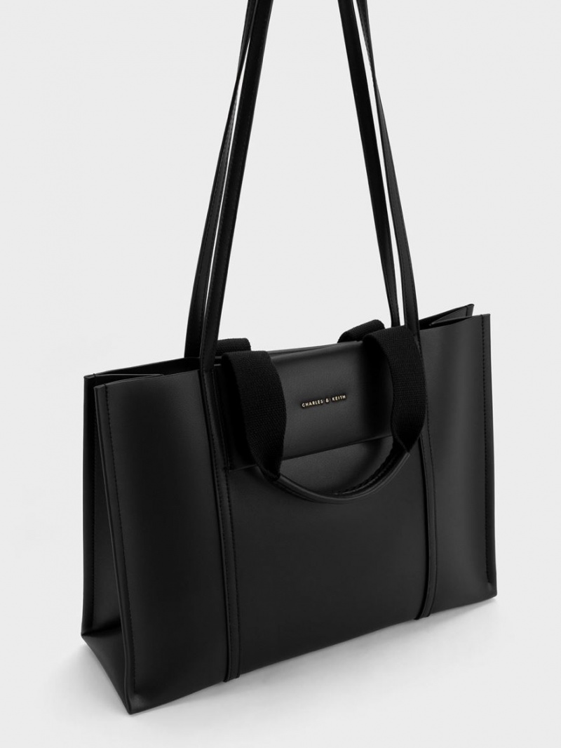 Charles & Keith Shalia Tote Veske Svarte | UKIHG5408