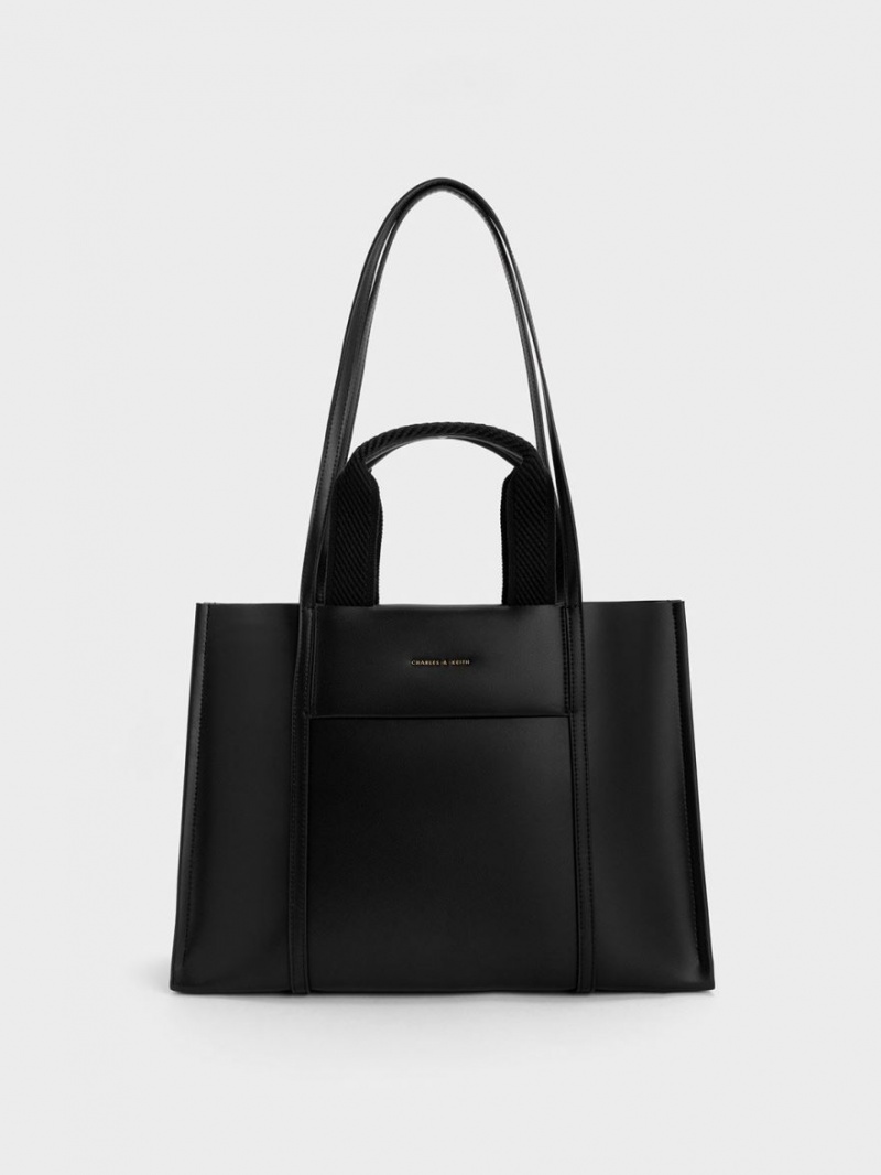 Charles & Keith Shalia Tote Veske Svarte | UKIHG5408