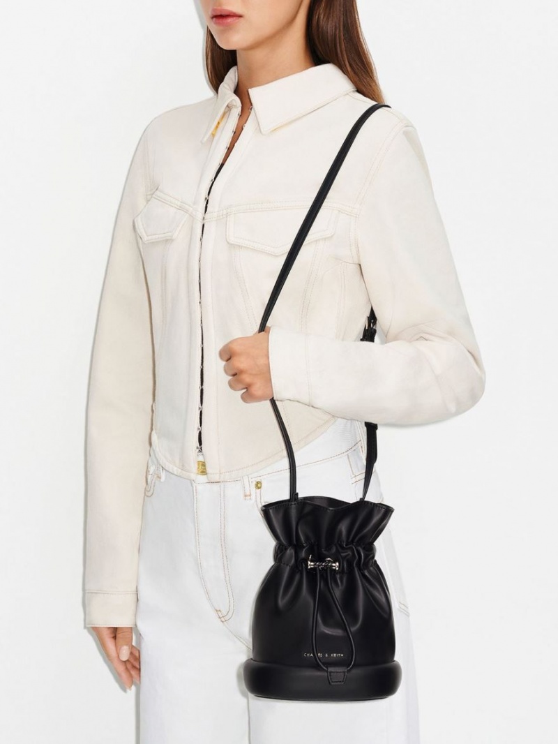 Charles & Keith Shiloh Drawstring Bøtteposer Svarte | SYZQC1893