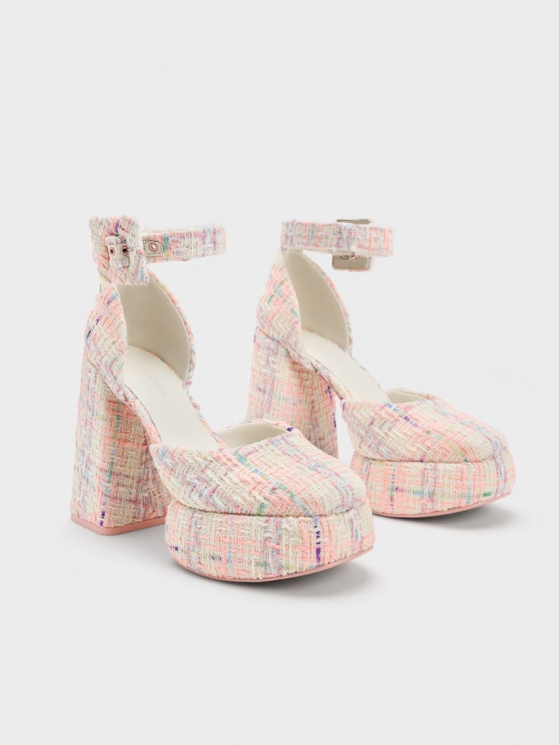 Charles & Keith Sinead Tweed Buckled D'Orsay Platform Pumps Multicolor | UXFJN2358