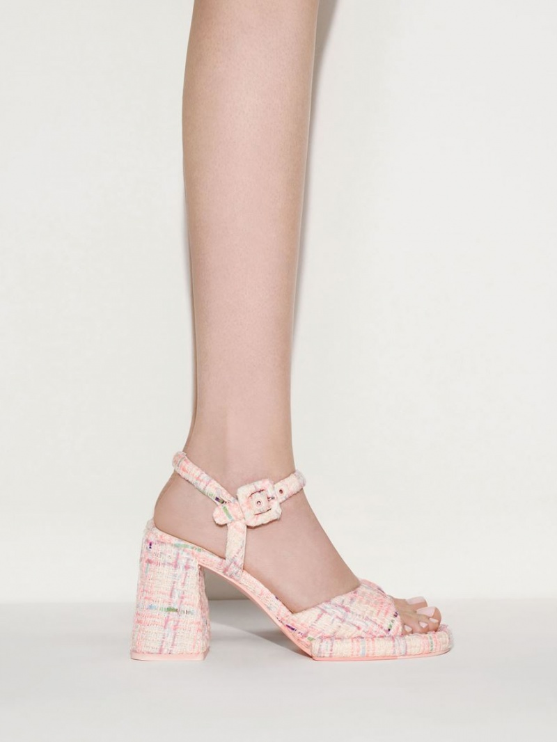 Charles & Keith Sinead Tweed Trapeze Heel Buckled Sandaler med Hæl Multicolor | LZCGY2053