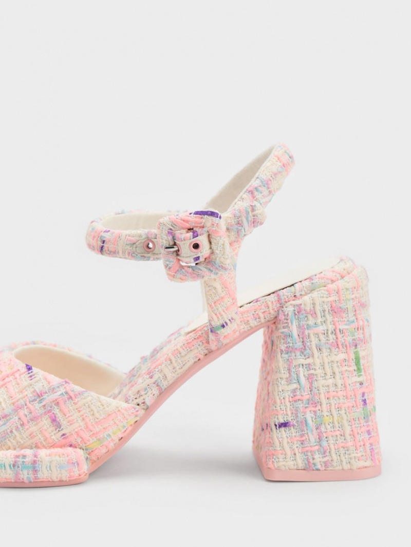 Charles & Keith Sinead Tweed Trapeze Heel Buckled Sandaler med Hæl Multicolor | LZCGY2053