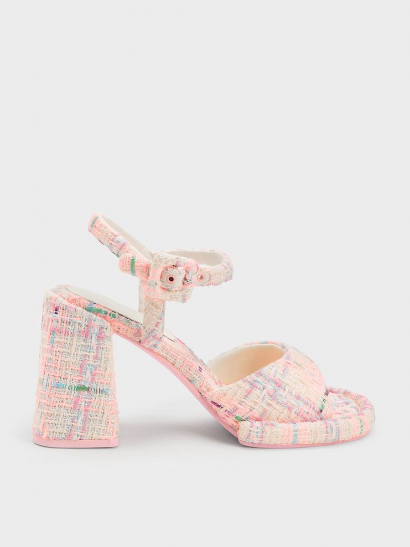 Charles & Keith Sinead Tweed Trapeze Heel Buckled Sandaler med Hæl Multicolor | LZCGY2053