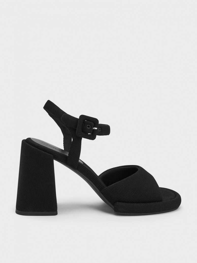 Charles & Keith Sinead Woven Trapeze Heel Buckled Sandaler med Hæl Svarte | RKVHW9380