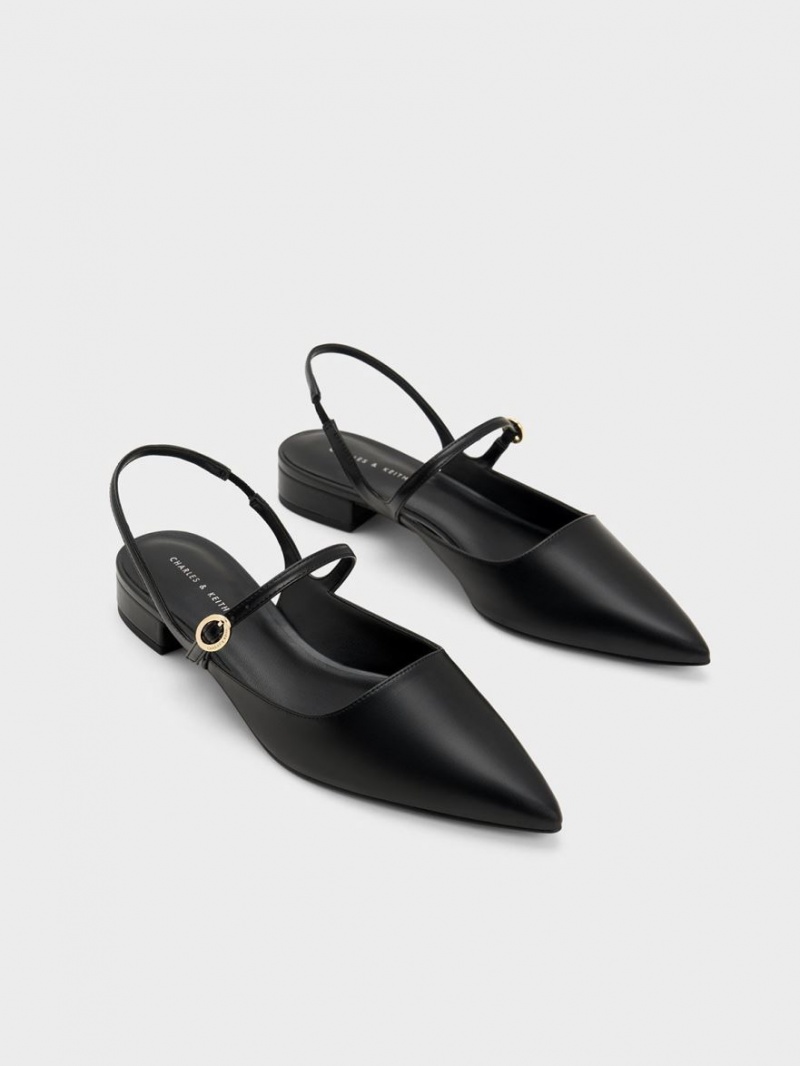 Charles & Keith Slingback Mary Jane Flate Sko Svarte | YMZXS2875