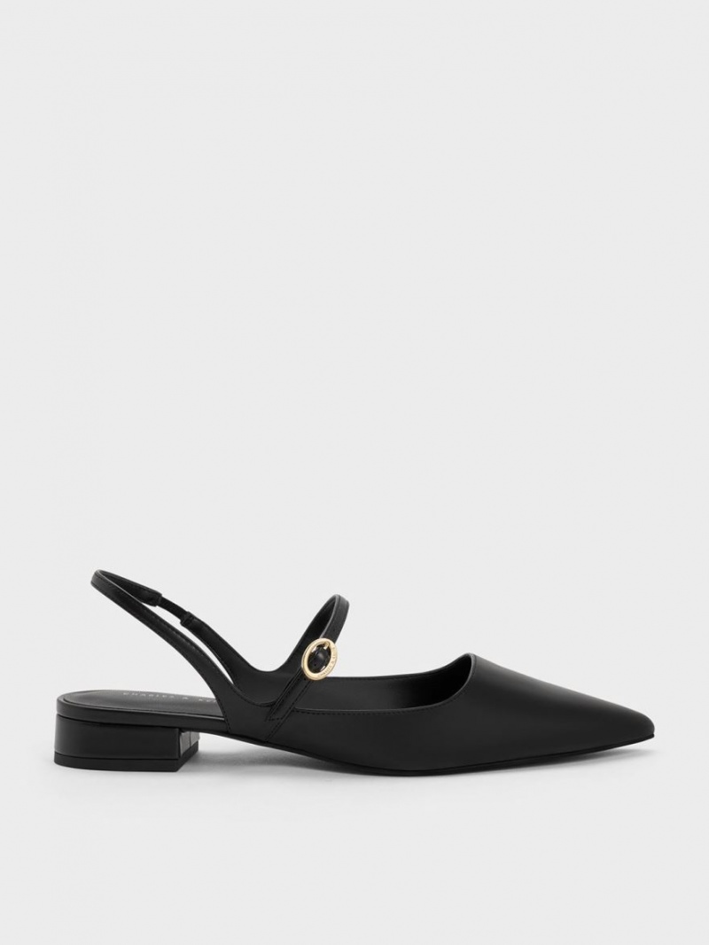 Charles & Keith Slingback Mary Jane Flate Sko Svarte | YMZXS2875