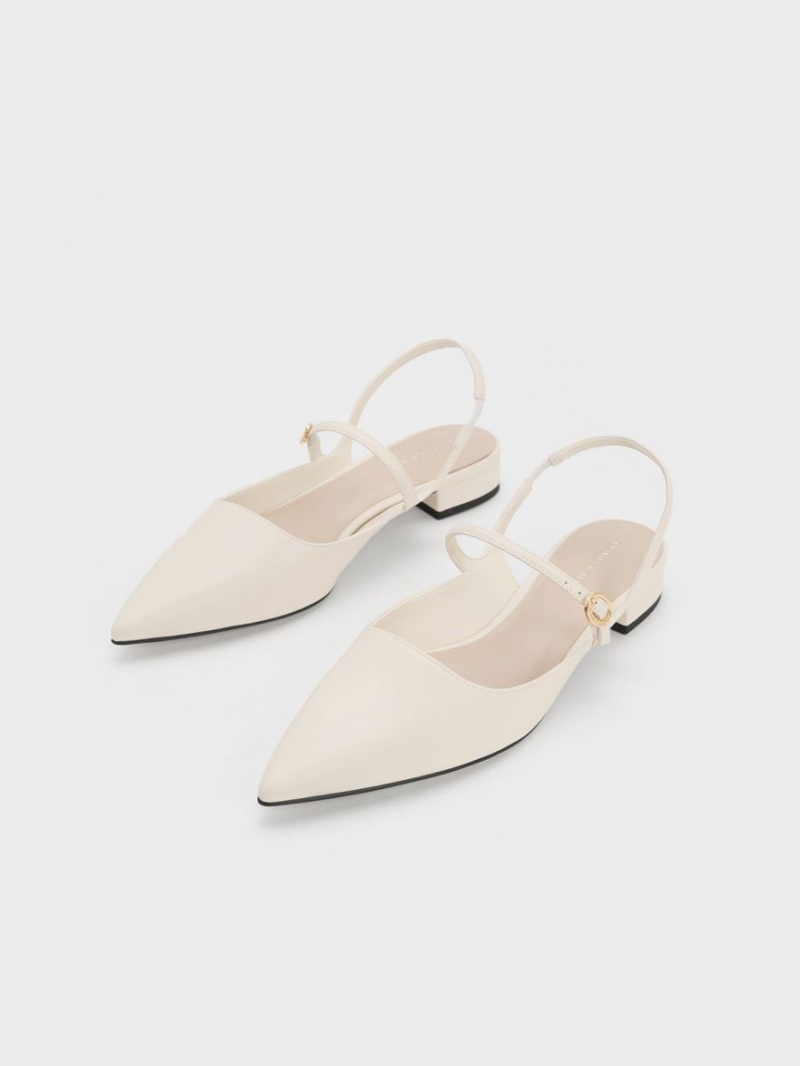 Charles & Keith Slingback Mary Jane Flate Sko Hvite | TXNQU0756