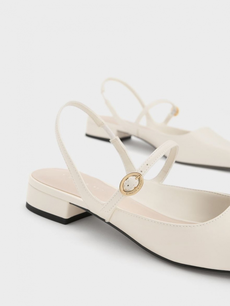 Charles & Keith Slingback Mary Jane Flate Sko Hvite | TXNQU0756