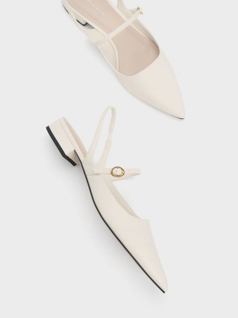 Charles & Keith Slingback Mary Jane Flate Sko Hvite | TXNQU0756