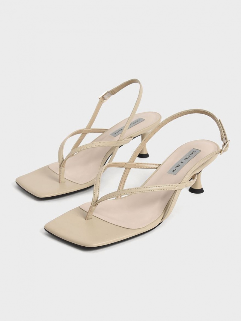 Charles & Keith Slingback Thong Sandaler med Hæl Beige | TIGXK4085