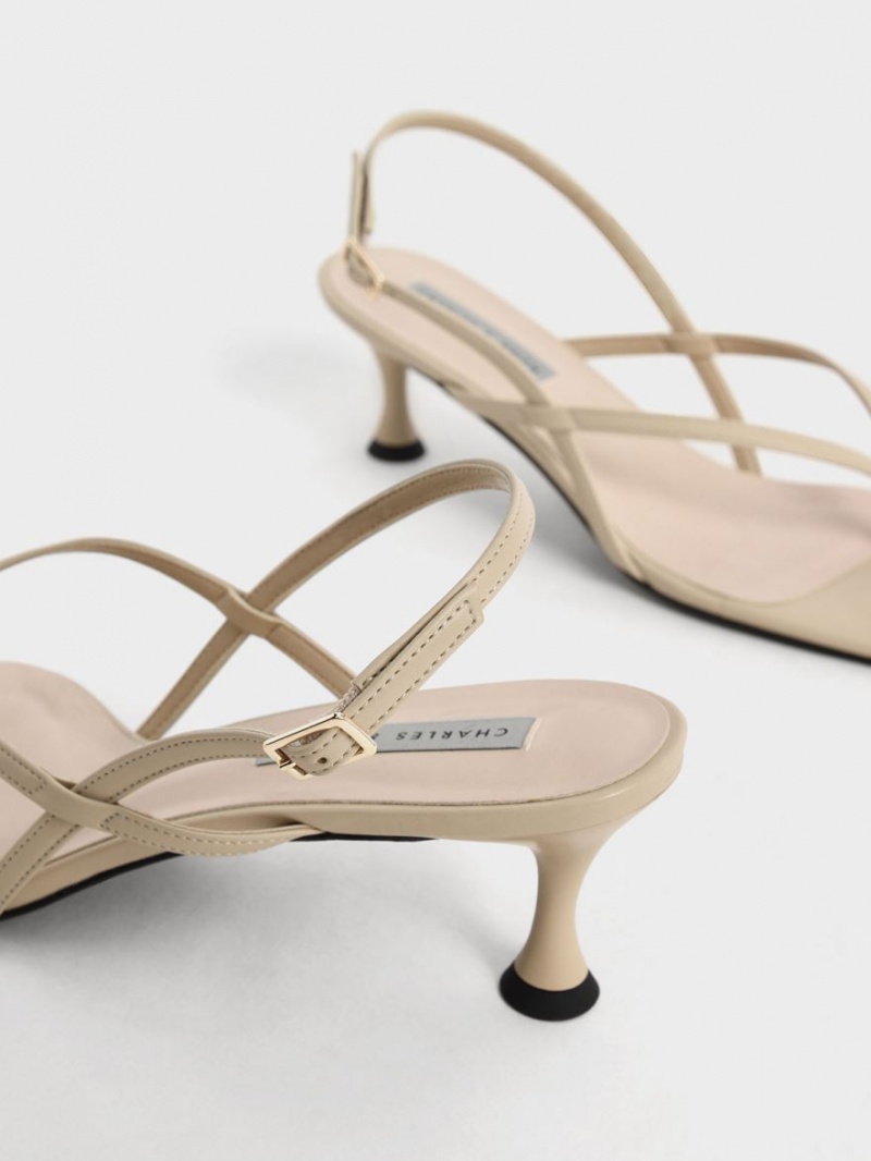 Charles & Keith Slingback Thong Sandaler med Hæl Beige | TIGXK4085