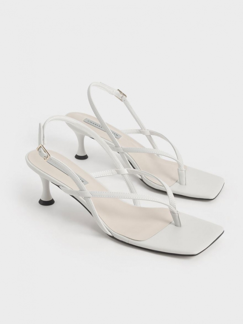 Charles & Keith Slingback Thong Sandaler med Hæl Hvite | CJQXI8265