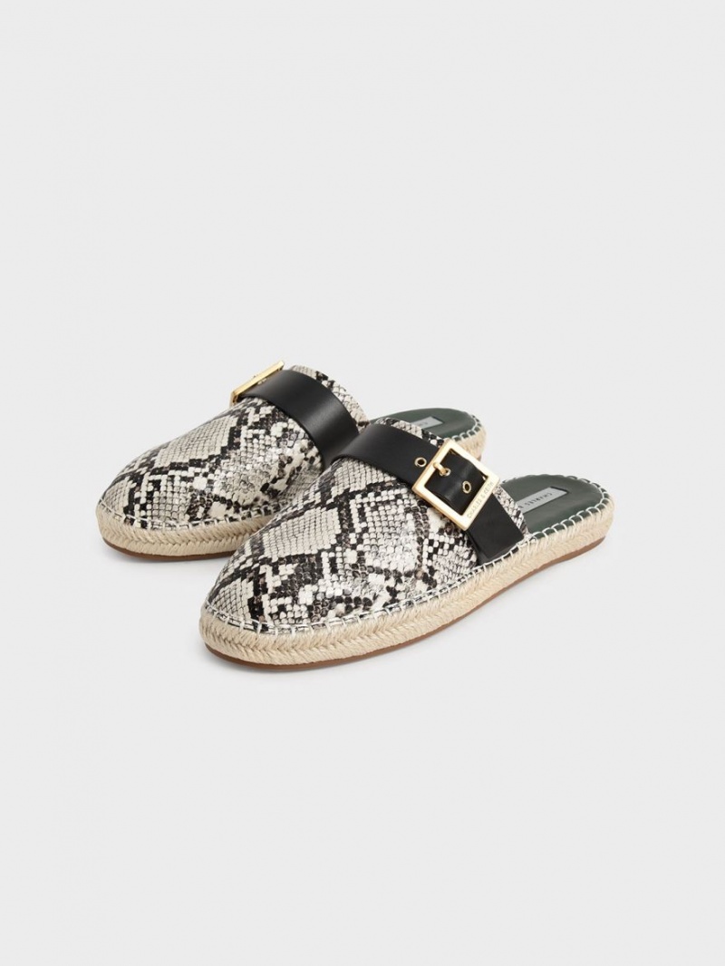 Charles & Keith Snake-Print Buckled Espadrille Mules Sko Beige | GAZXL9285