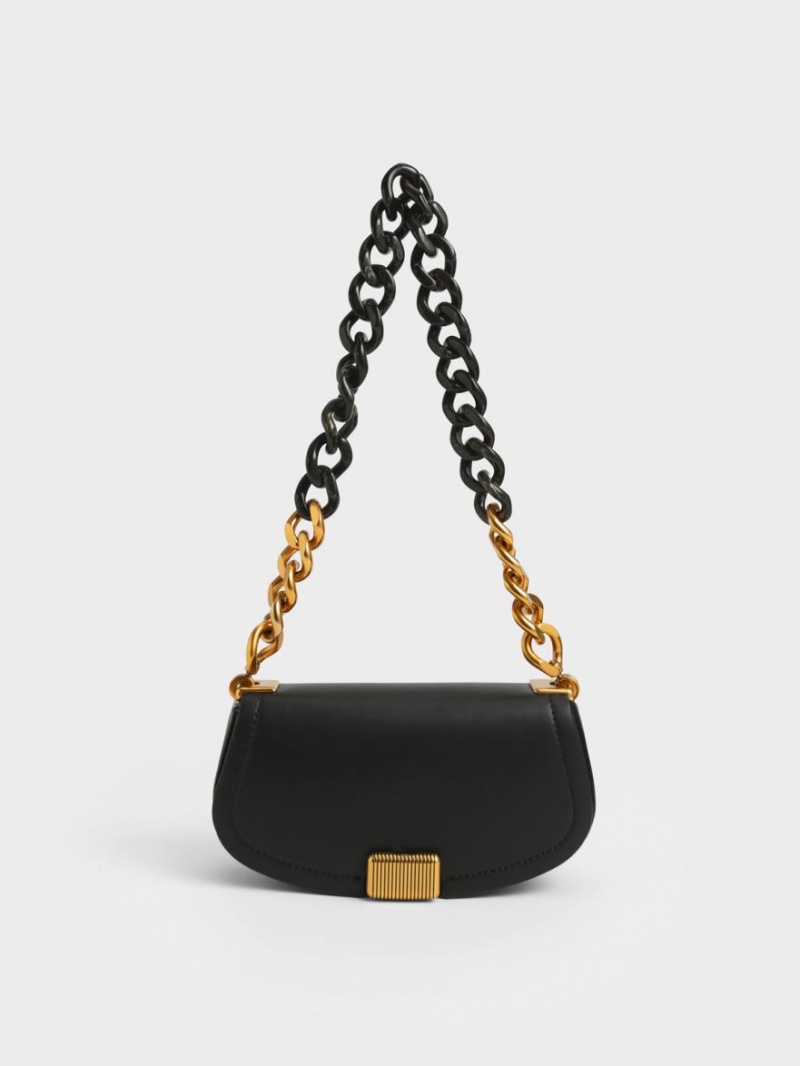 Charles & Keith Sonnet Two-Tone Chain Handle Skulderveske Svarte | FVJAP3510