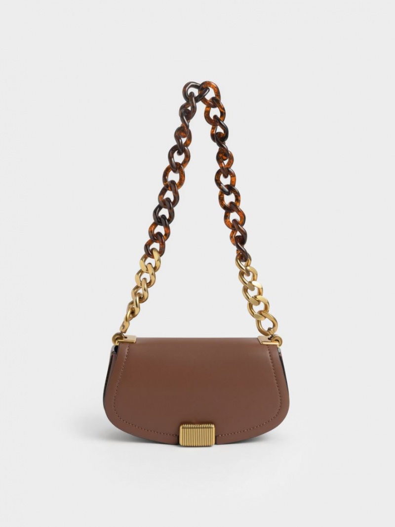 Charles & Keith Sonnet Two-Tone Chain Handle Skulderveske Sjokolade | QIOHF7648