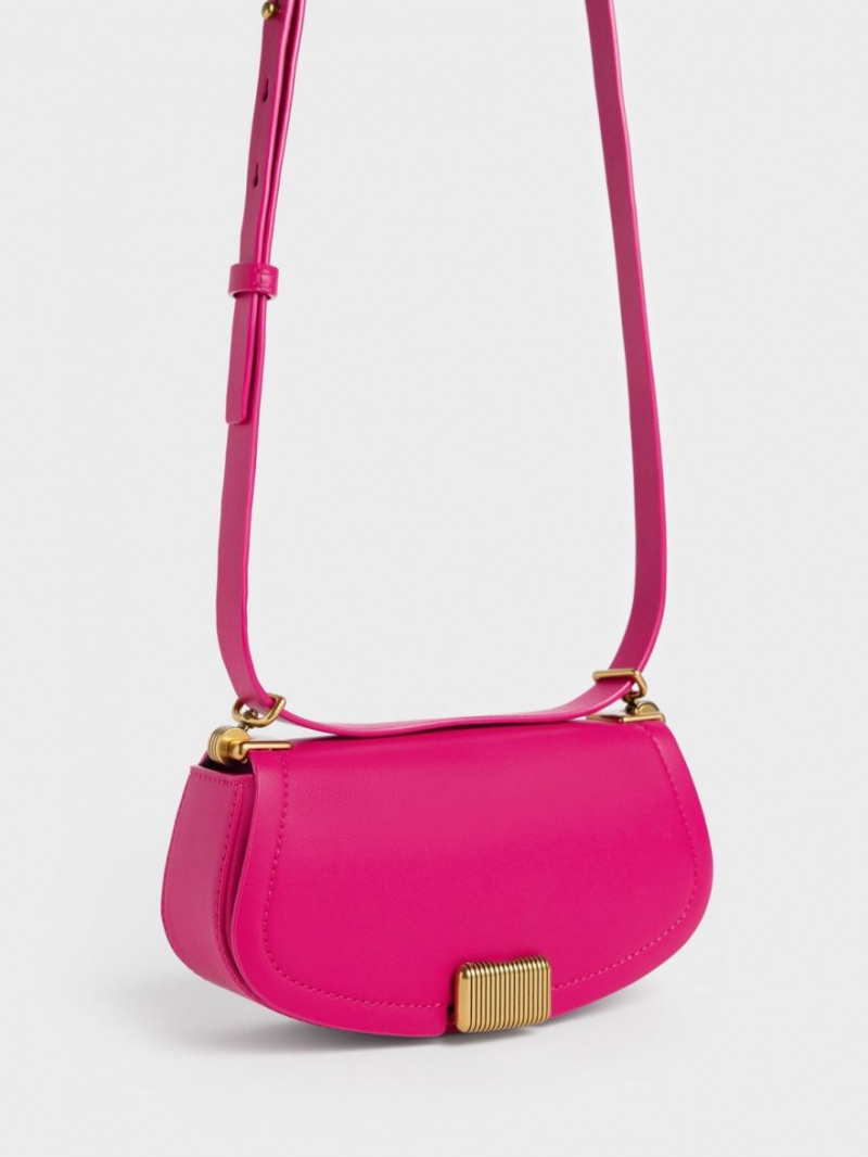 Charles & Keith Sonnet Two-Tone Chain Handle Skulderveske Fuchsia | JEOPC1843