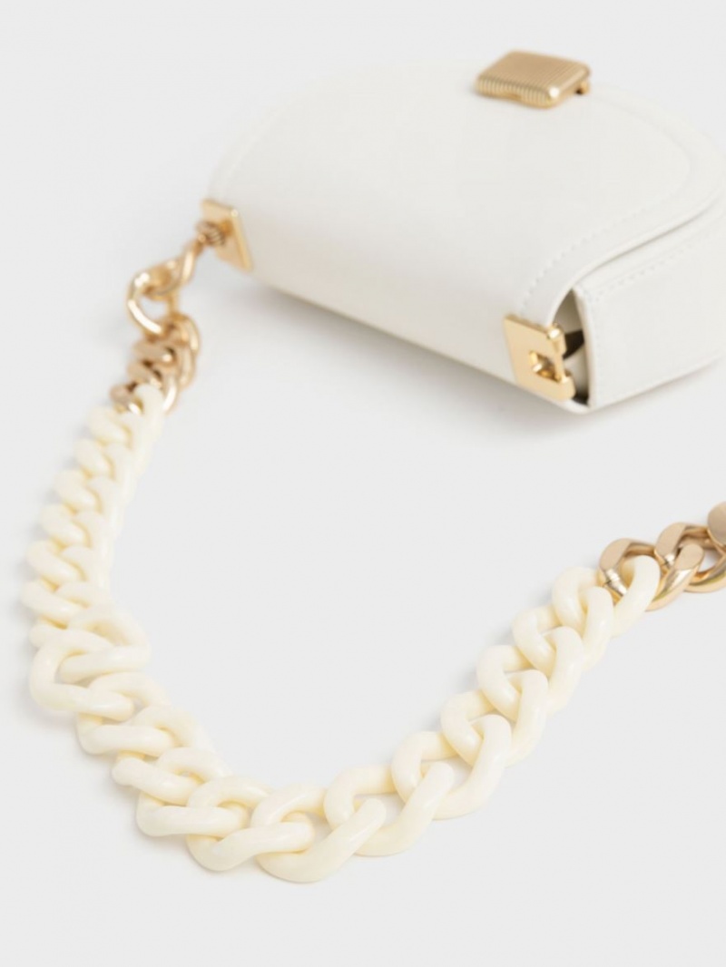 Charles & Keith Sonnet Two-Tone Chain Handle Skulderveske Hvite | FOLAW4396