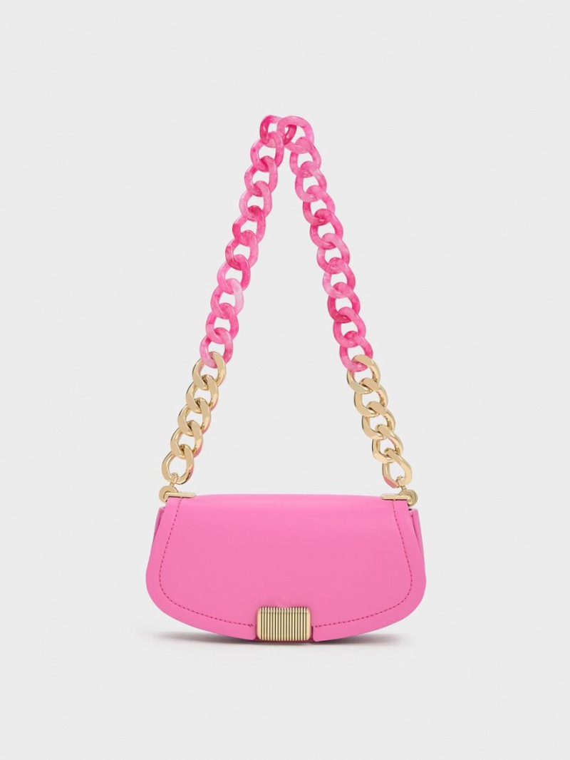 Charles & Keith Sonnet Two-Tone Chain Handle Skulderveske Rosa | TPFCU8670