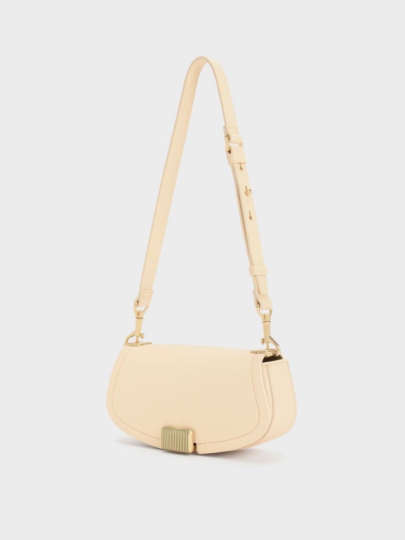 Charles & Keith Sonnet Two-Tone Chain Handle Skulderveske Beige | JEKOZ3185