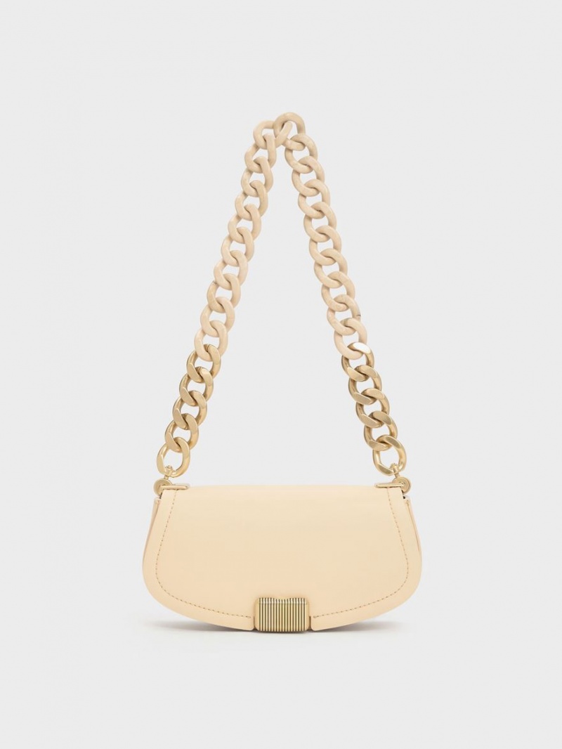 Charles & Keith Sonnet Two-Tone Chain Handle Skulderveske Beige | JEKOZ3185