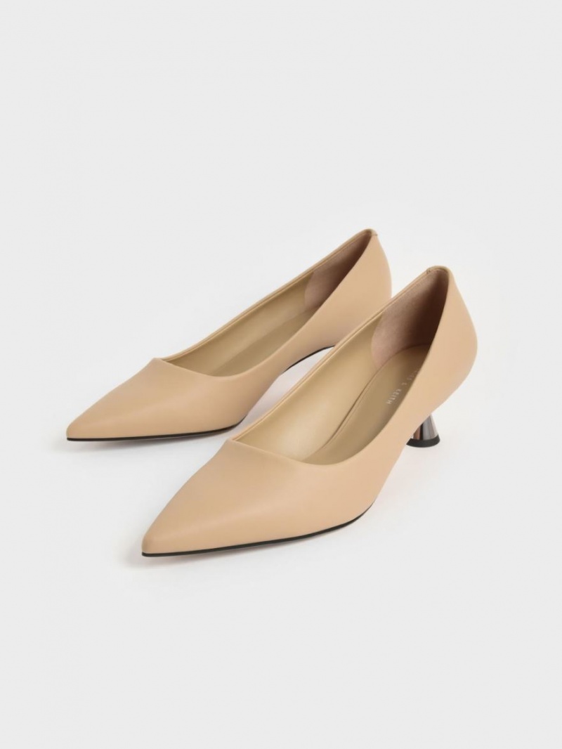 Charles & Keith Spool Heel Pumps Beige | AQCEN6891