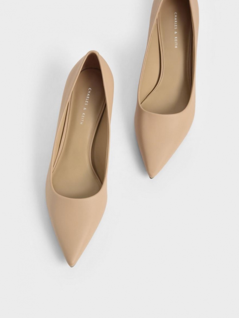 Charles & Keith Spool Heel Pumps Beige | AQCEN6891