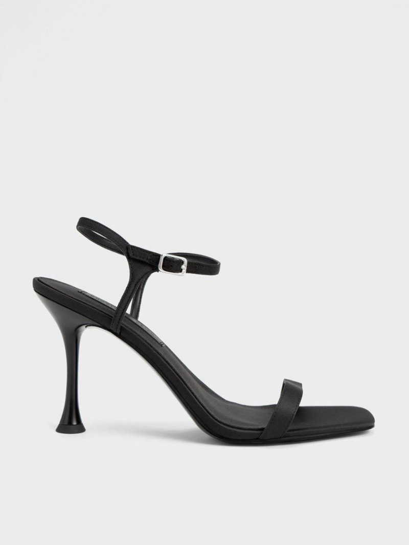 Charles & Keith Spool Heel Satin Sandaler med Hæl Svarte | QWZIM5380