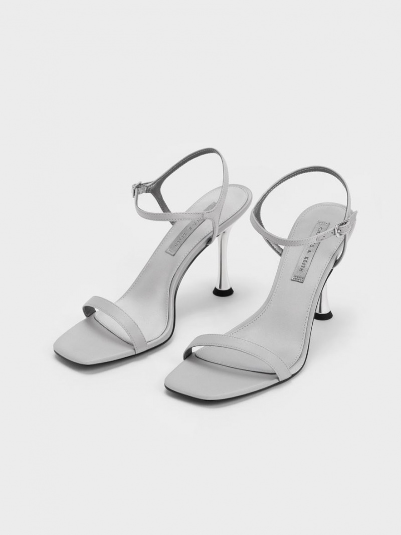 Charles & Keith Spool Heel Satin Sandaler med Hæl Grå | HPKXL7051