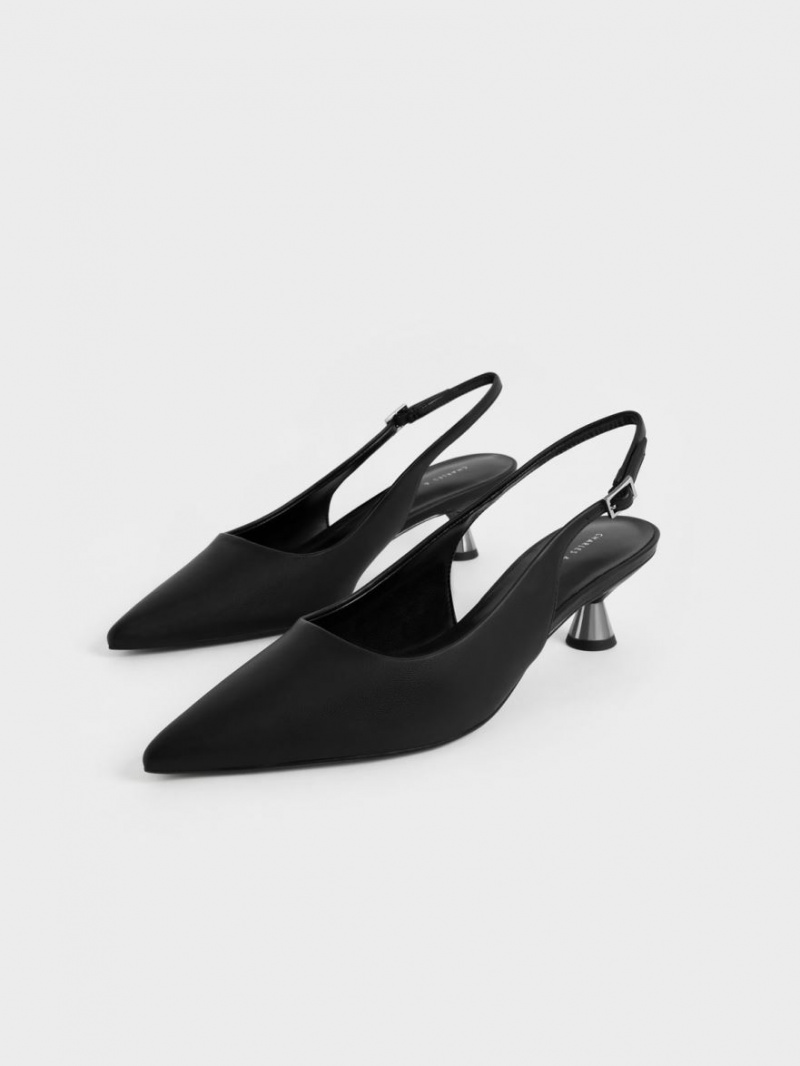 Charles & Keith Spool Heel Slingback Pumps Svarte | XYFZL4632